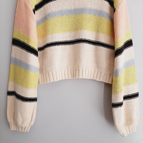 BILLABONG Seeing Stripes Sweater Crop Pink Lemongrass Sz M - Picture 4 of 15